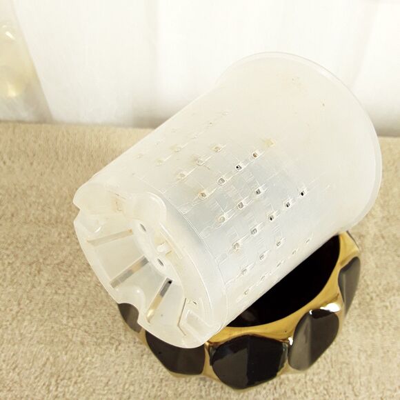 Used, Ceramic Orchid Pot 20 oz Planter, Shiny Black Gold, Modern Elegant Design - Picture 7 of 8